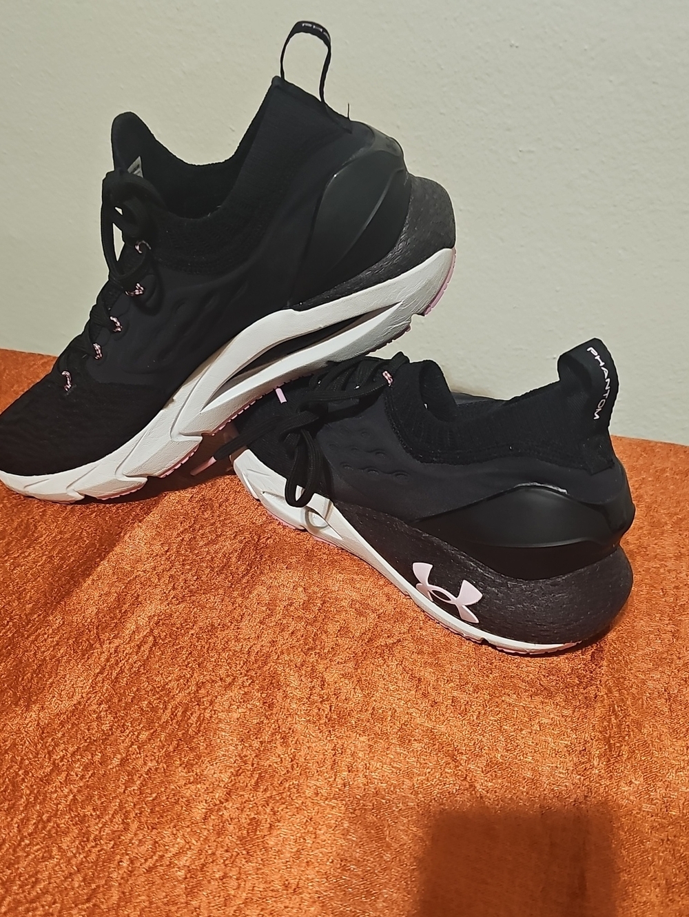 Under Armour Women’s Black/pink/white Athletic Sneakers with Subtle Pink Accents
